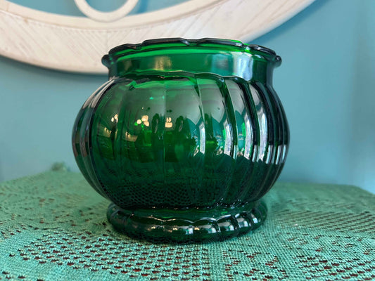 A.L.R. Co. Emerald Green Ribbed Glass Vase or Planter | Vintage Glassware