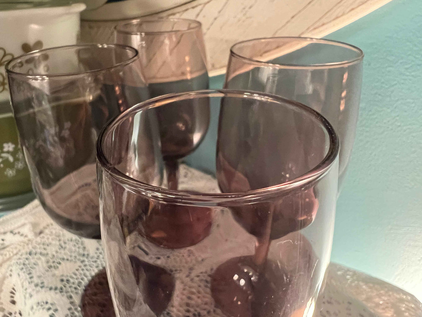 Libbey Purple Wine Glasses | Set of 4 Amethyst Vintage Stemware | Mid-Century Barware