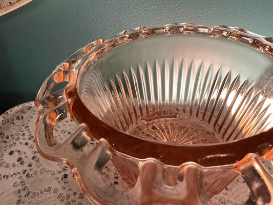 Vintage Anchor Hocking Old Colony βLace Edgeβ Pink Depression Glass Bowl β 1930s Planter / Serving / Centerpiece