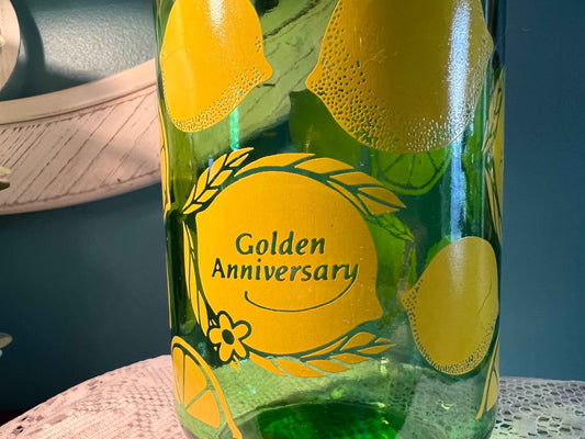 Vintage Anchor Hocking Green Glass Lemonade Pitcher | Golden Anniversary | 8.5" | Collectible Glassware