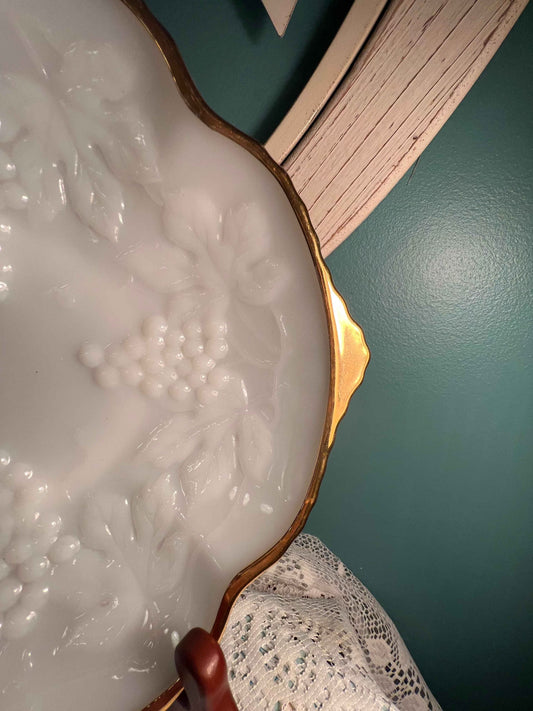 Anchor Hocking vintage milk glass footed serving bowl