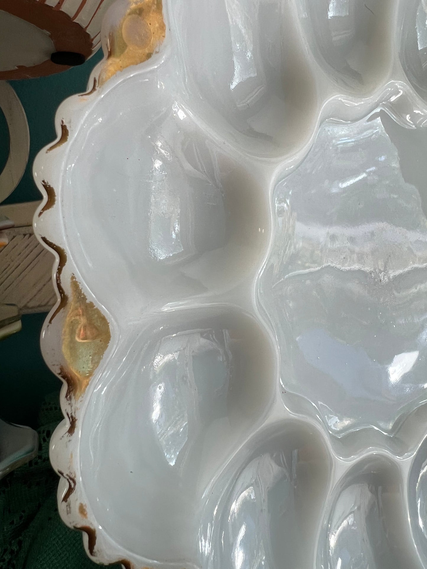 Anchor Hocking gold rim egg platter for serving