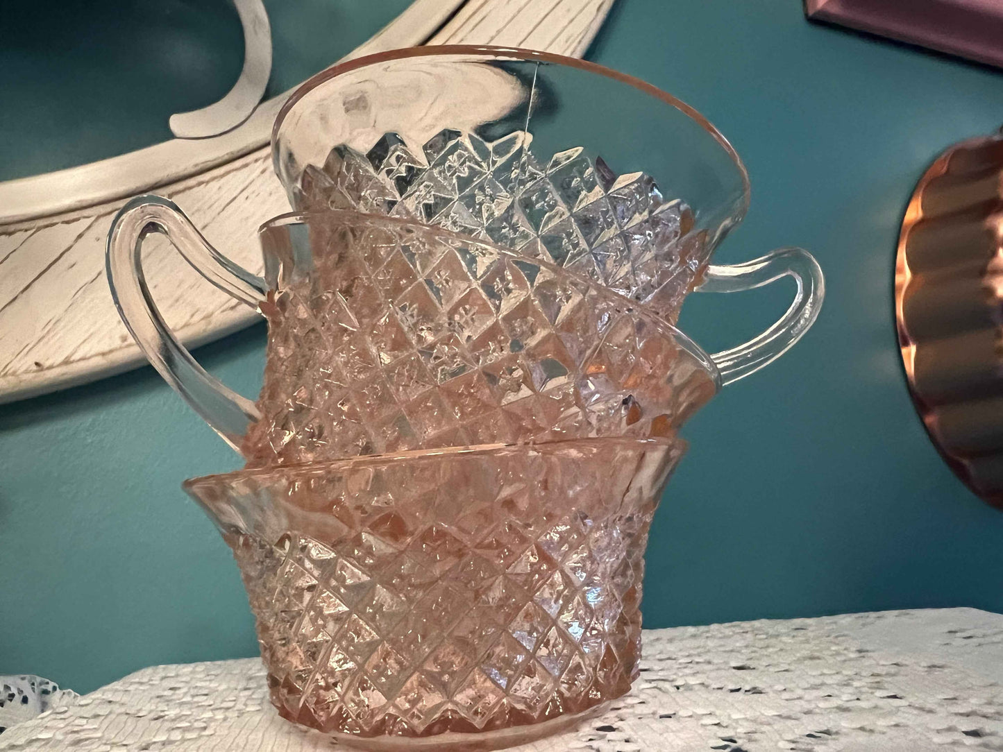 Anchor Hocking Miss America - Pink Depression Glass Teacups – Set of 3 | Vintage Glassware