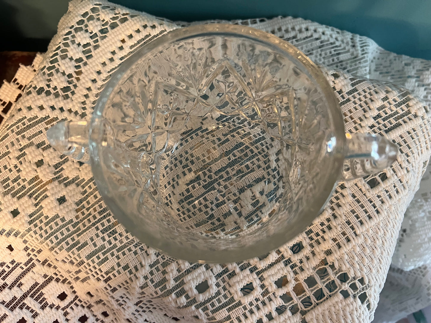 Collectible vintage Anchor Hocking Prescut pattern sugar bowl