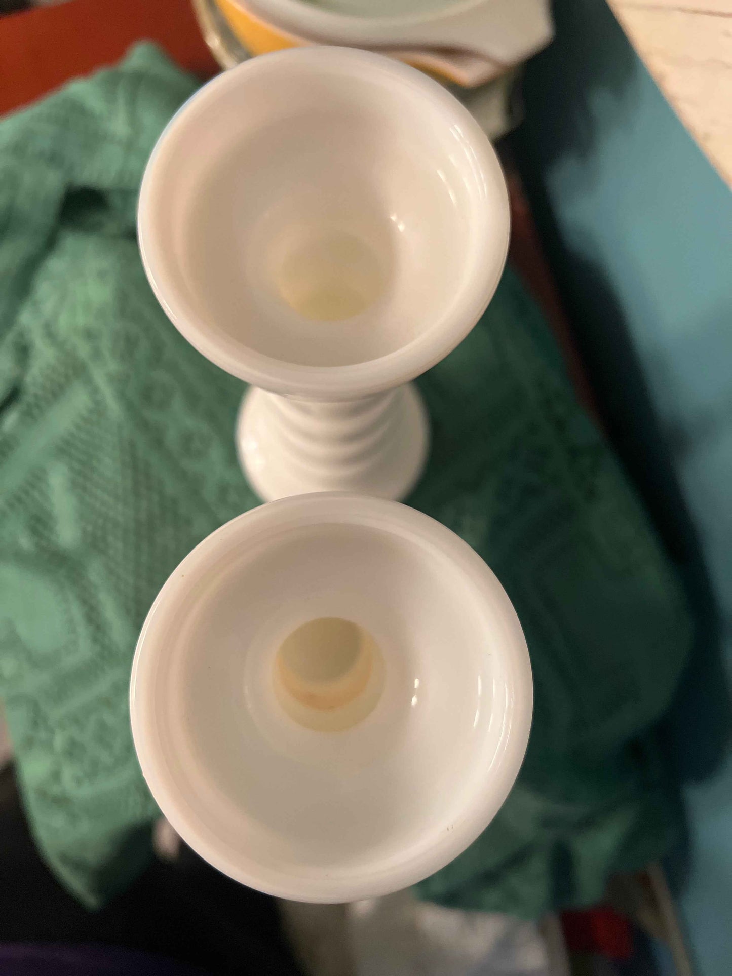 Set of 2 Vintage Anchor Hocking Milk Glass Bud Vases or Candle Holders – 8.25”