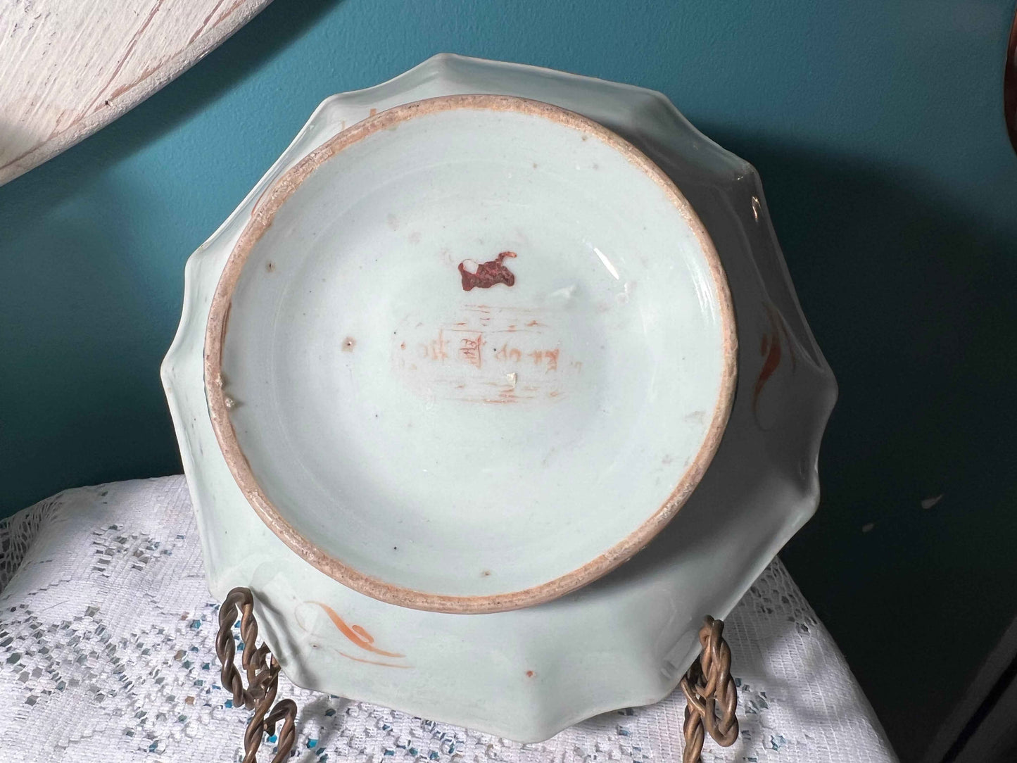 Antique Chinese Famille Rose Porcelain Dish | Qing Dynasty Export Ware | Footed Octagonal