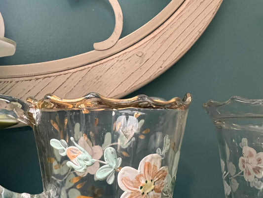 Antique Jefferson Glass Vogue Spooner & Creamer | EAPG c.1904 | Hand-Painted Dogwood Flowers