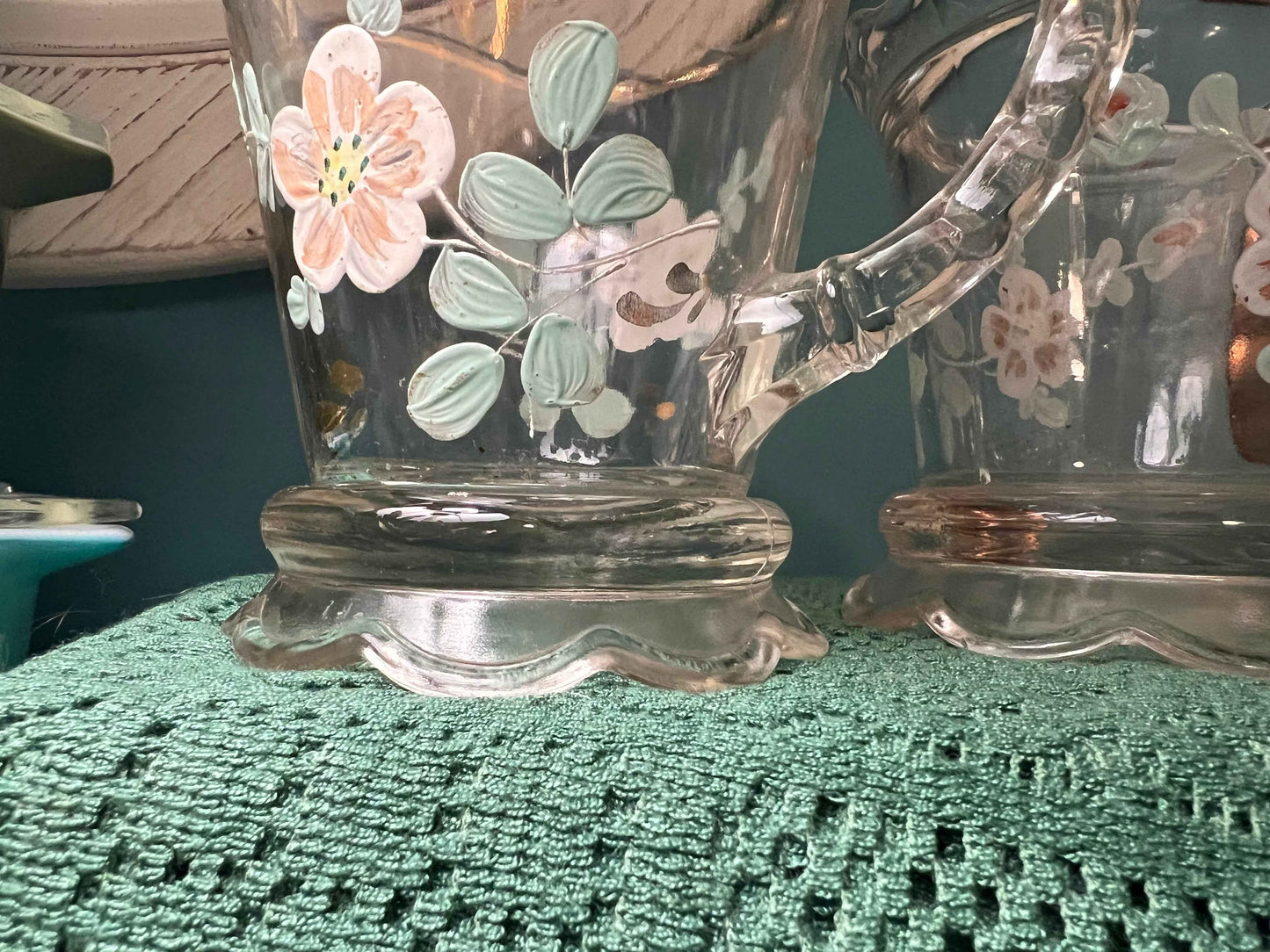 Antique Jefferson Glass Vogue Spooner & Creamer | EAPG c.1904 | Hand-Painted Dogwood Flowers