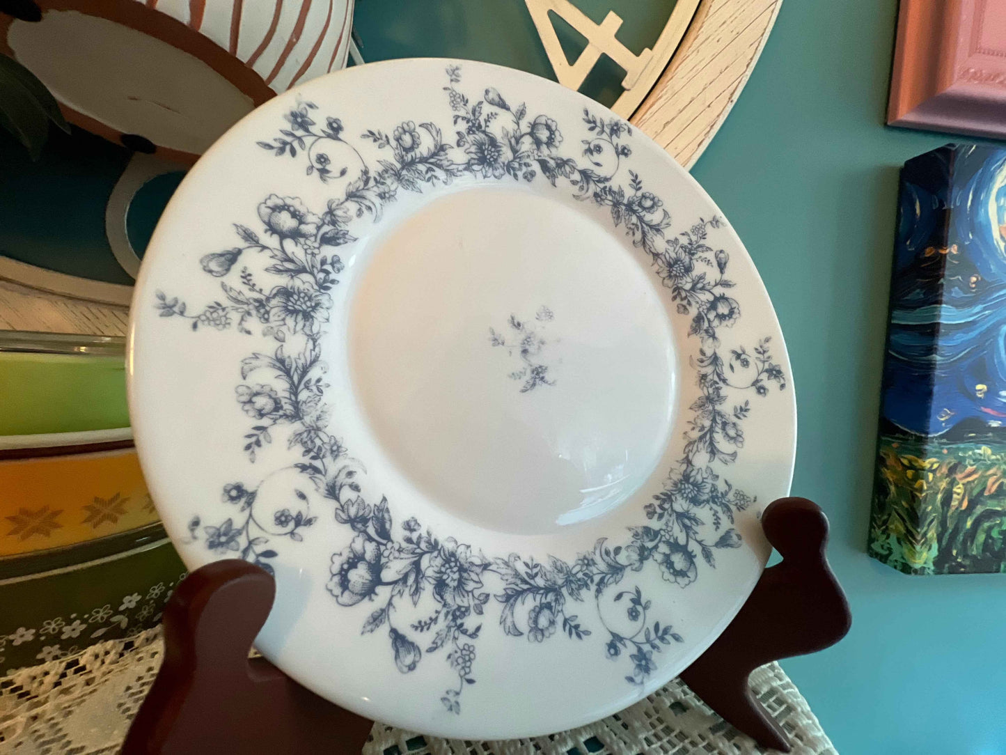 Set of 4 Arcopal France Glenwood Salad Plates – Blue Floral Rim, 7¾” Vintage