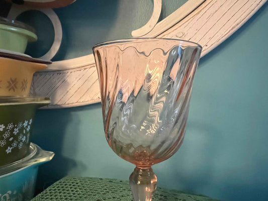 Vintage Arcoroc Rosaline Pink Swirl Optic Wine Glass β 1960s Mid-Century Stemware