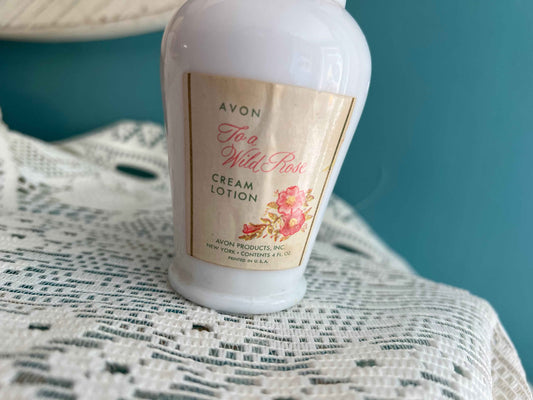 Vintage Avon To a Wild Rose Cream Lotion Milk Glass Bottle – 6" Tall with Paper Label
