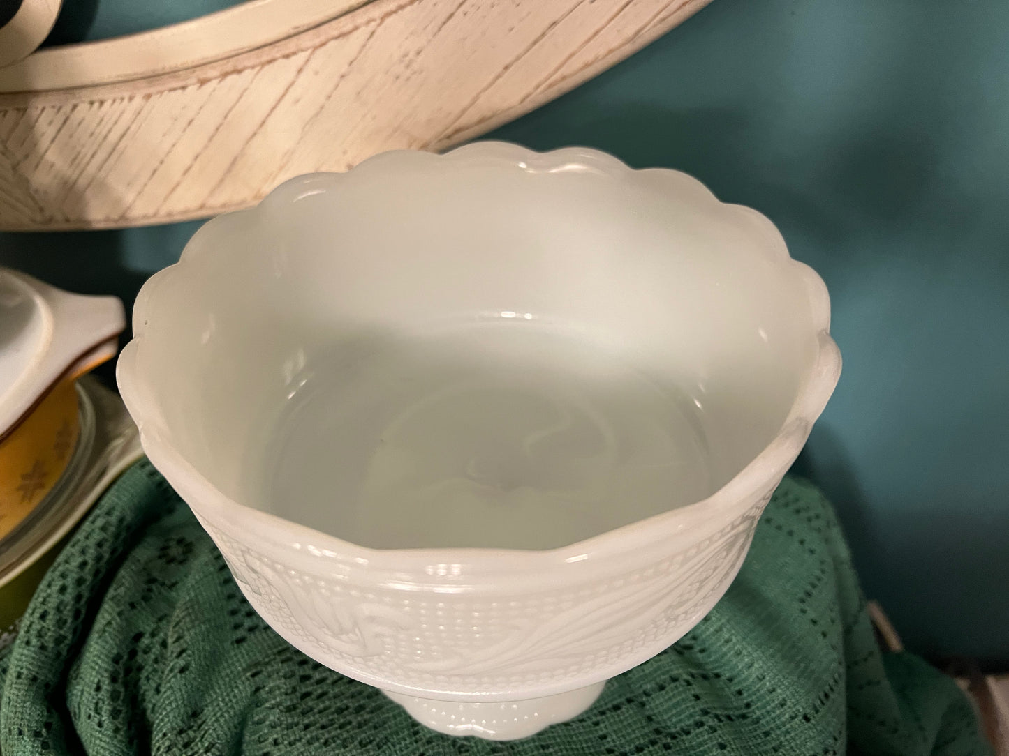 Vintage E.O. Brody milk glass compote for wedding centerpiece