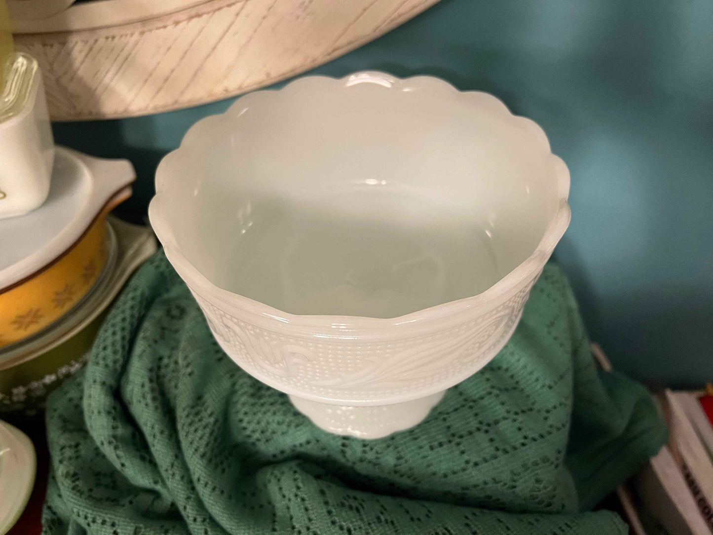 Vintage E.O. Brody Milk Glass Compote – Footed Fruit Bowl & Wedding Centerpiece