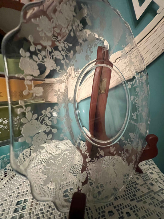 Cambridge Clear Glass Rose Point Salad Plates â 8" Etched Pattern