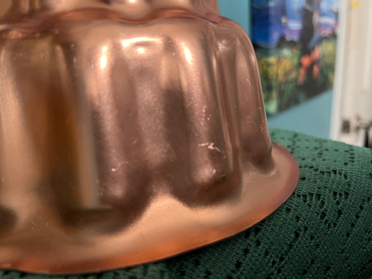 Rustic lightweight copper pudding mold with wall hanging loop