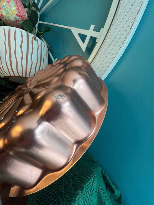 Oversized Vintage Copper Tin Jello Mold – Starburst Daisy Flower Pattern, Farmhouse Wall Decor