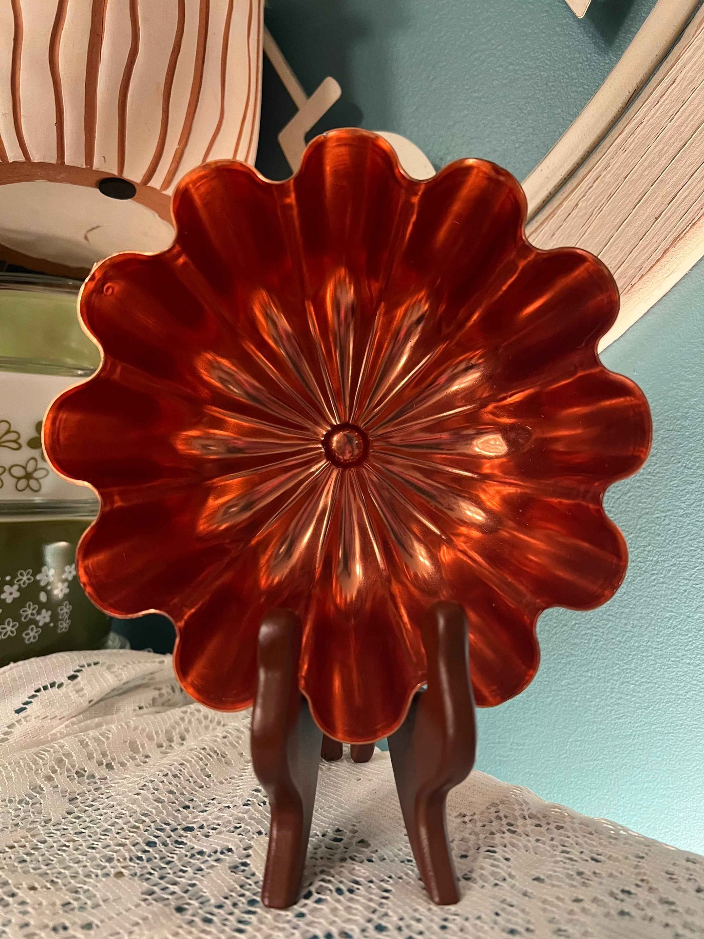 Vintage Fluted Copper Mold – 3½ Cup Etched Design, Wall Hanging Kitchen Décor, Midcentury Copper Jello Mold