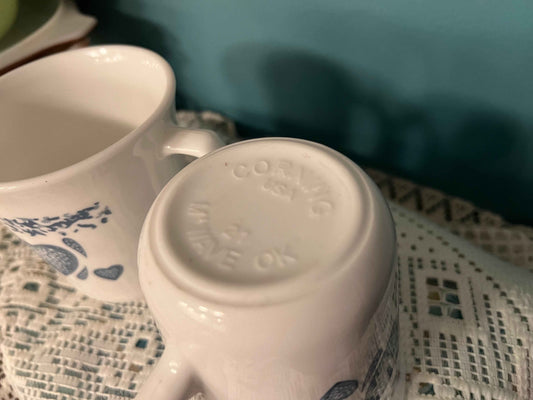 Vintage Corning 1990s Blue Heart Coffee Mug Set of 2 – 8 oz, White Ceramic