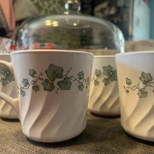 Vintage Corning Ivy Swirl Mugs - Set of 4 | Corelle Drinkware | Cottagecore Kitchen Mugs