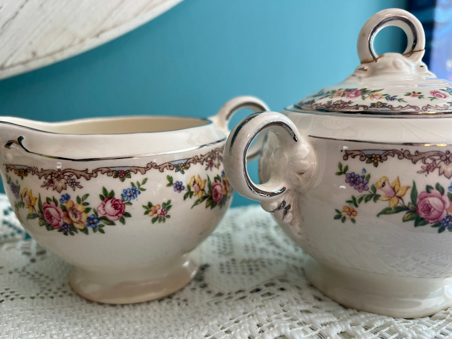 Discontinued Crown Potteries cream and sugar set