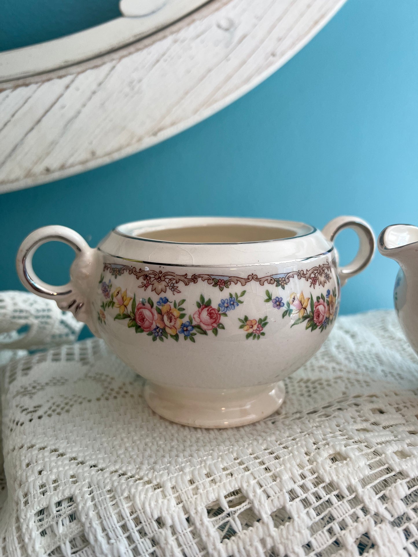 Vintage Crown Potteries Garland cream and sugar bowl set