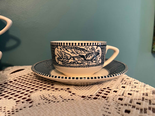 Vintage Currier & Ives Coffee Cup & Saucer – Low Water in the Mississippi
