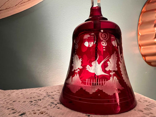 Antique 1904 Ruby Red Czech Cut-to-Clear Crystal Bell – Birds & Castle Design