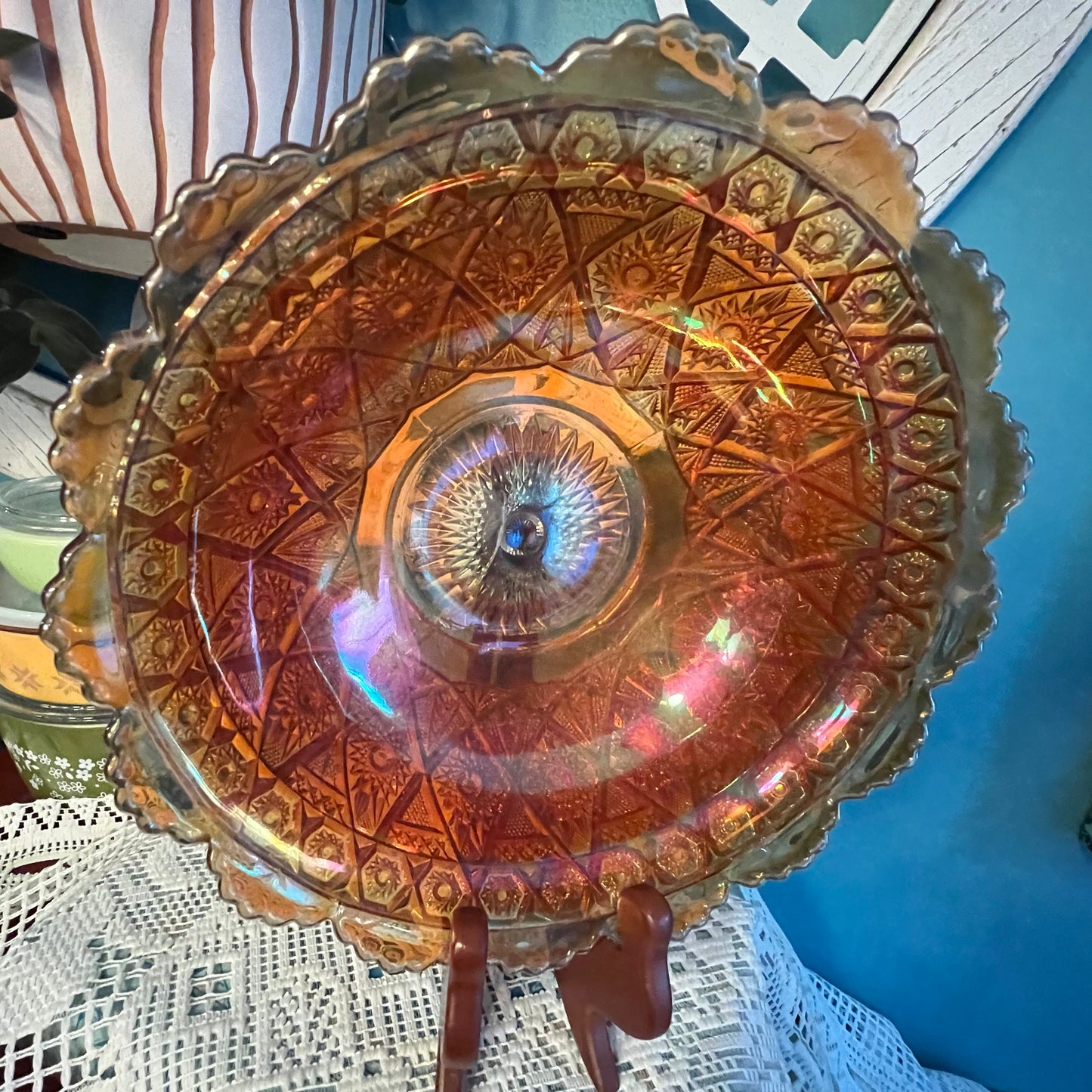 Vintage Imperial Diamond Lace marigold carnival glass master bowl