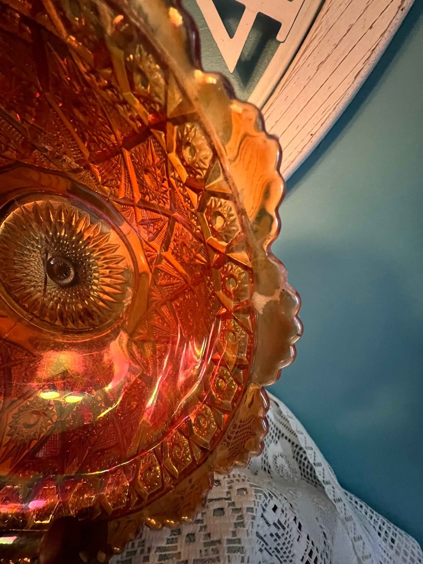 Imperial Diamond Lace Marigold Carnival Glass Master Berry Bowl β 8 1/2" Vintage Collectible