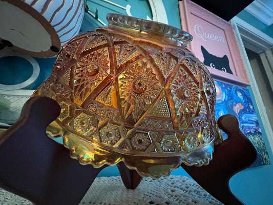Marigold iridescent Carnival Glass serving bowl