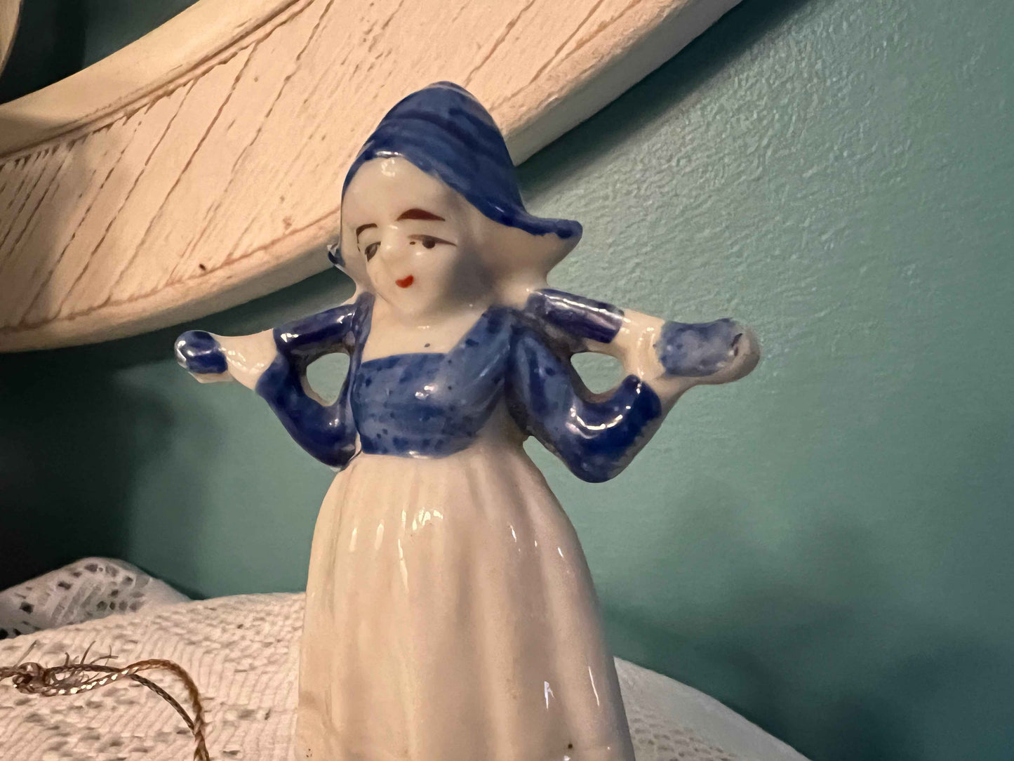 Dutch Milkmaid Porcelain Figure with Buckets | 3" Mini | Collectible Figurine