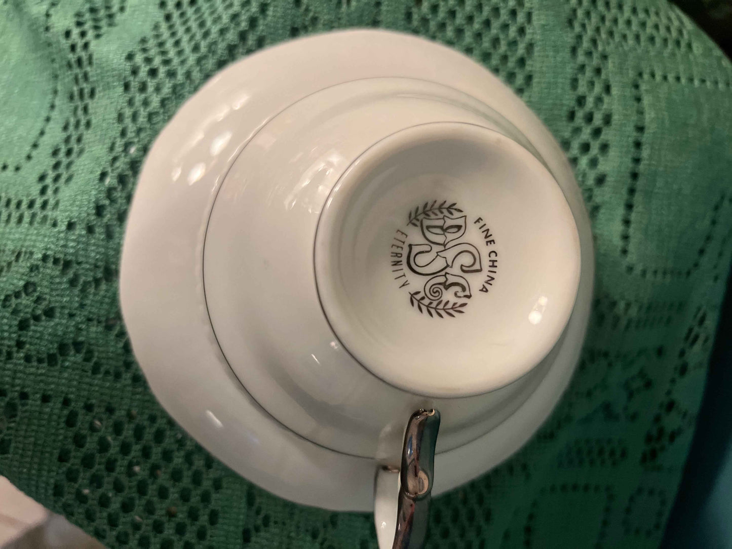 Vintage Eternity Footed Cup & Saucer Set β White Fine China with Platinum Trim, Japan