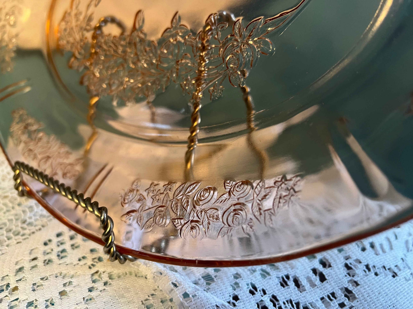 Vintage Federal Glass Sharon Rose Pink Oval Platter | 1930s Cabbage Rose Garland Serving Dish