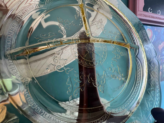 Federal Glass Luncheon Plate | Amber Patrician Spoke Depression Glass Grill Plate | Vintage Tableware