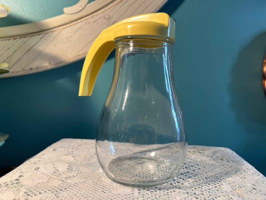 Vintage Federal Housewares Syrup Dispenser | Clear Glass & Yellow Lid | Mid-Century Kitchenware