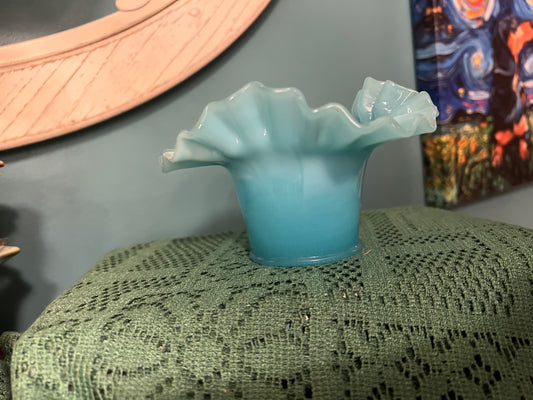 Pale blue Fenton ruffled edge vase