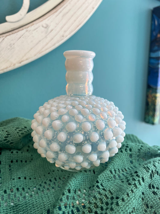 Midcentury Fenton hobnail vase with opalescent sheen