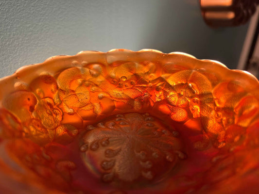Vintage Fenton Carnival Glass Berry Bowl – Feathered Serpent Marigold, 1910-1911