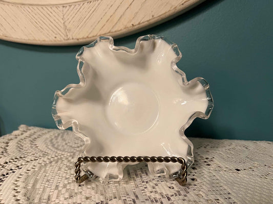 Vintage Fenton White Milk Glass Silver Crest Bowl | Vintage Glassware