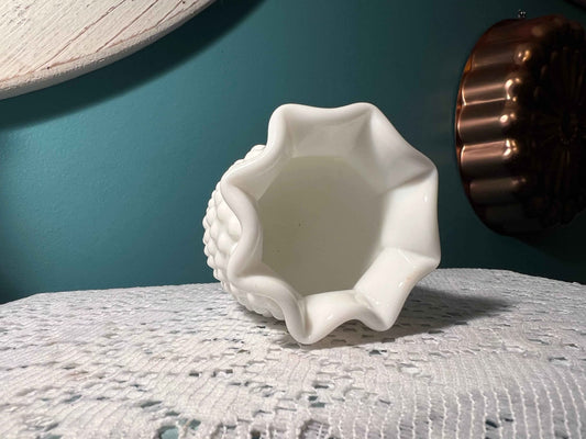 Vintage Fenton White Milk Glass Miniature Vase | Hobnail Crimped | 8-Point