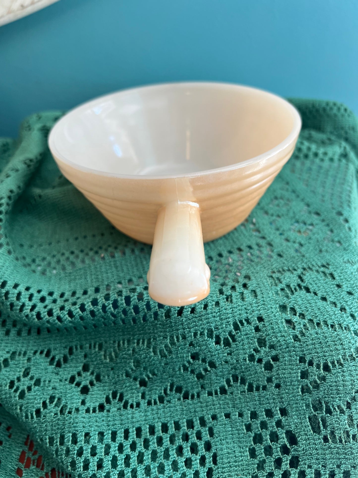 Set of 2 vintage Fire King peach luster beehive individual casseroles