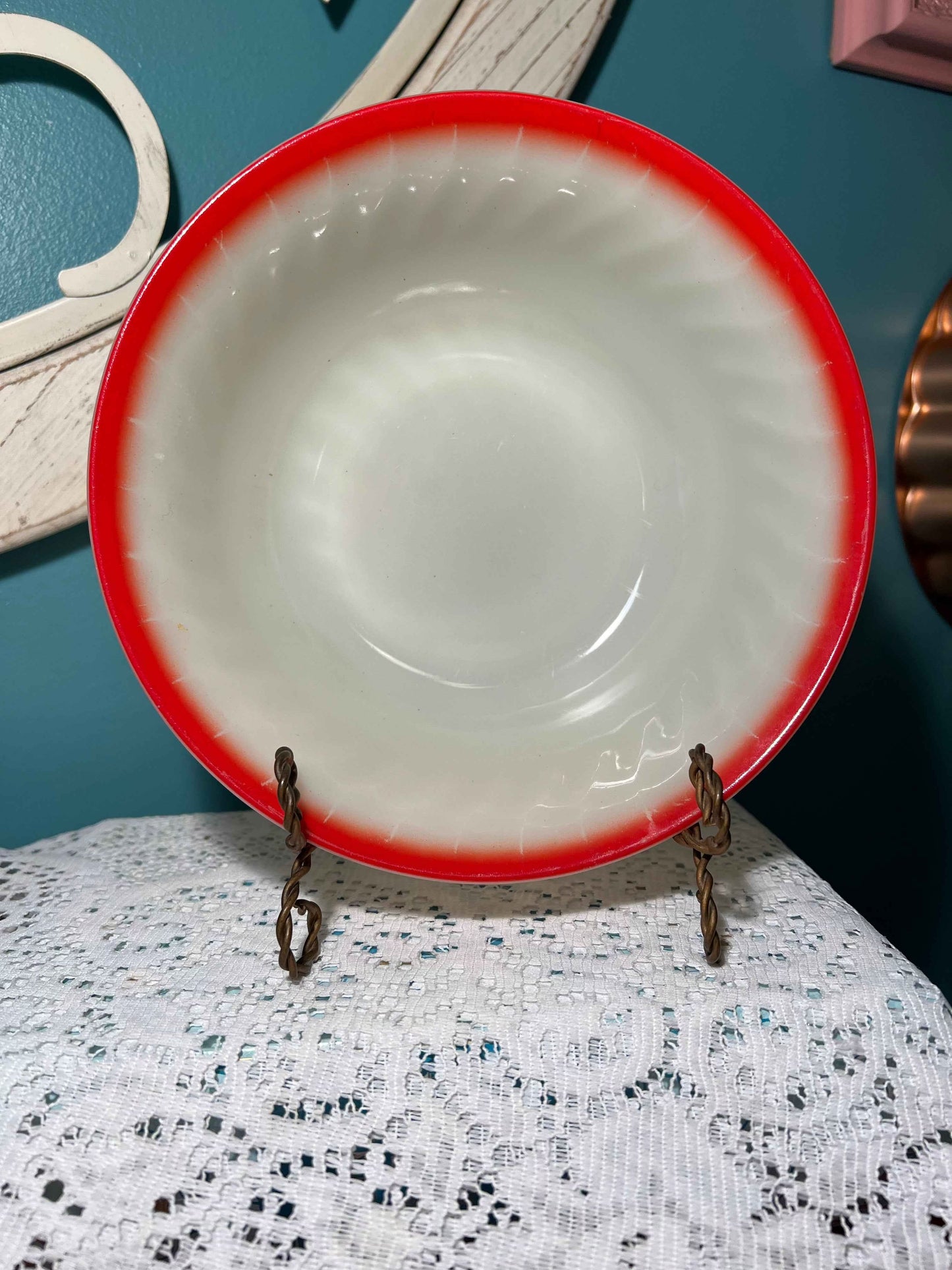 Vintage Fire-King Sunrise Swirl Vegetable Bowl & Serving Platter | Milk Glass Serveware