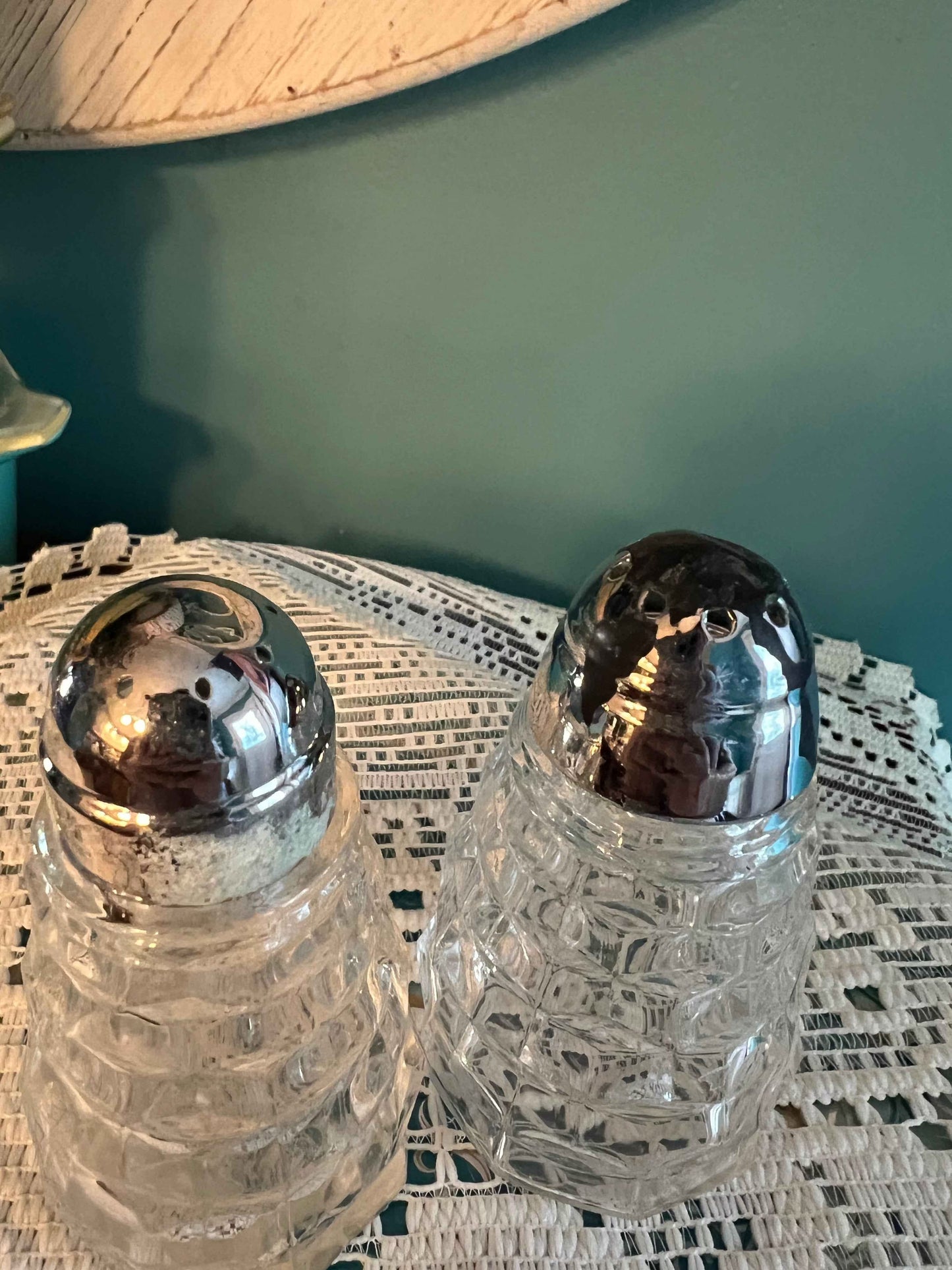 Vintage Fostoria American Crystal Salt & Pepper Shakers – Cubist / Cube Pattern, 3.5” Tall