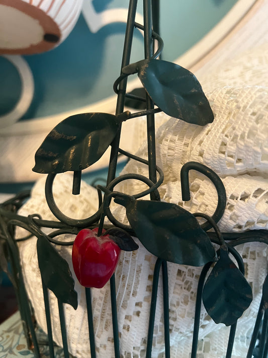 Green Basket with Apple Accent for Home Decor
