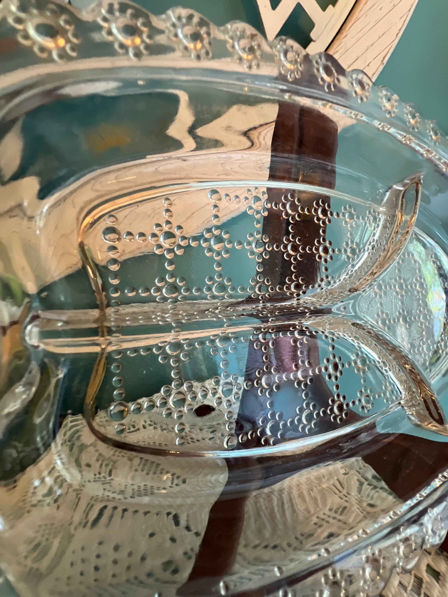 Vintage Hazel Atlas Jewel Pattern Divided Relish Tray โ Clear Pressed Glass