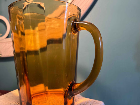 Vintage Hazel Atlas Mt. Vernon Amber Pitcher | 64oz | Vertical Panel Glassware