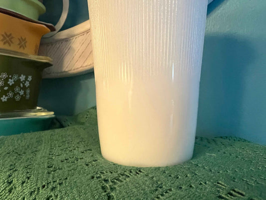 Vintage Hazel Atlas Milk Glass Vase – Ribbed Pattern with Ruffled Crimped Edge – 6.75" Tall