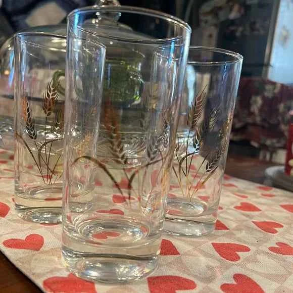 Vintage Homer Laughlin Golden Wheat Glasses – Set of 3 | 22K Gold Accents | Collectible Mid-Century Glassware