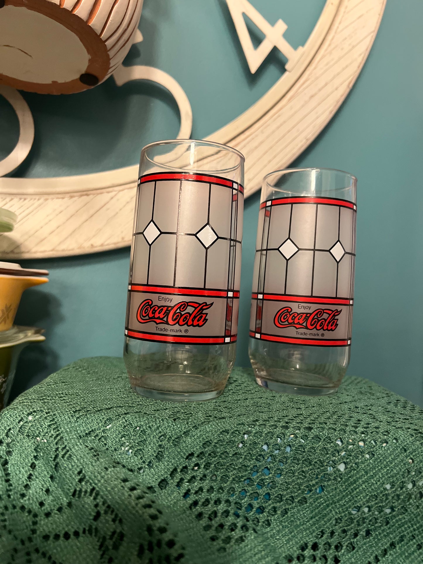 Vintage Coca-Cola Frosted Stained Glass Tumblers by Libbey – Set of 2 Retro Coke Glasses