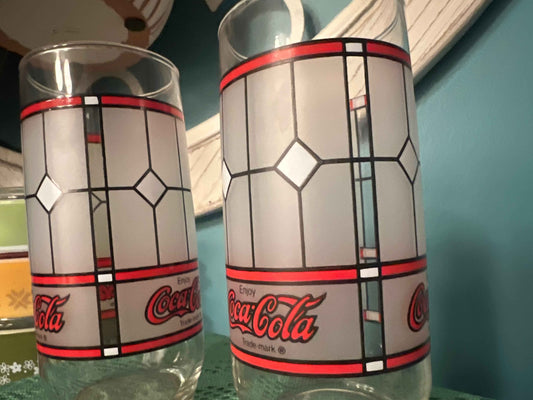 Vintage Coca-Cola Frosted Stained Glass Tumblers by Libbey – Set of 2 Retro Coke Glasses